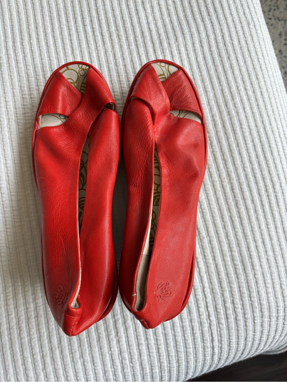 Fly London Red Leather Peep-Toe Flats